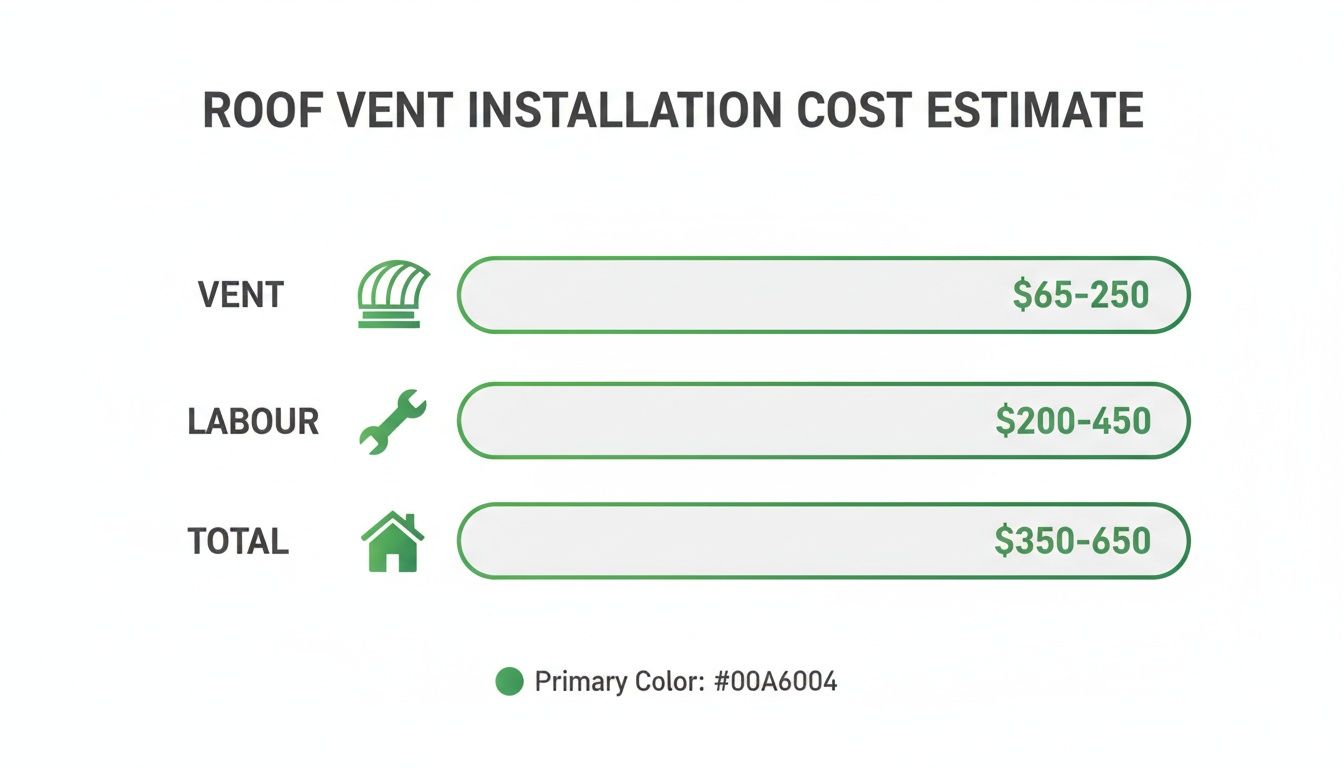 Roof vent installation cost estimate displaying prices for vent, labour, and total expenses.