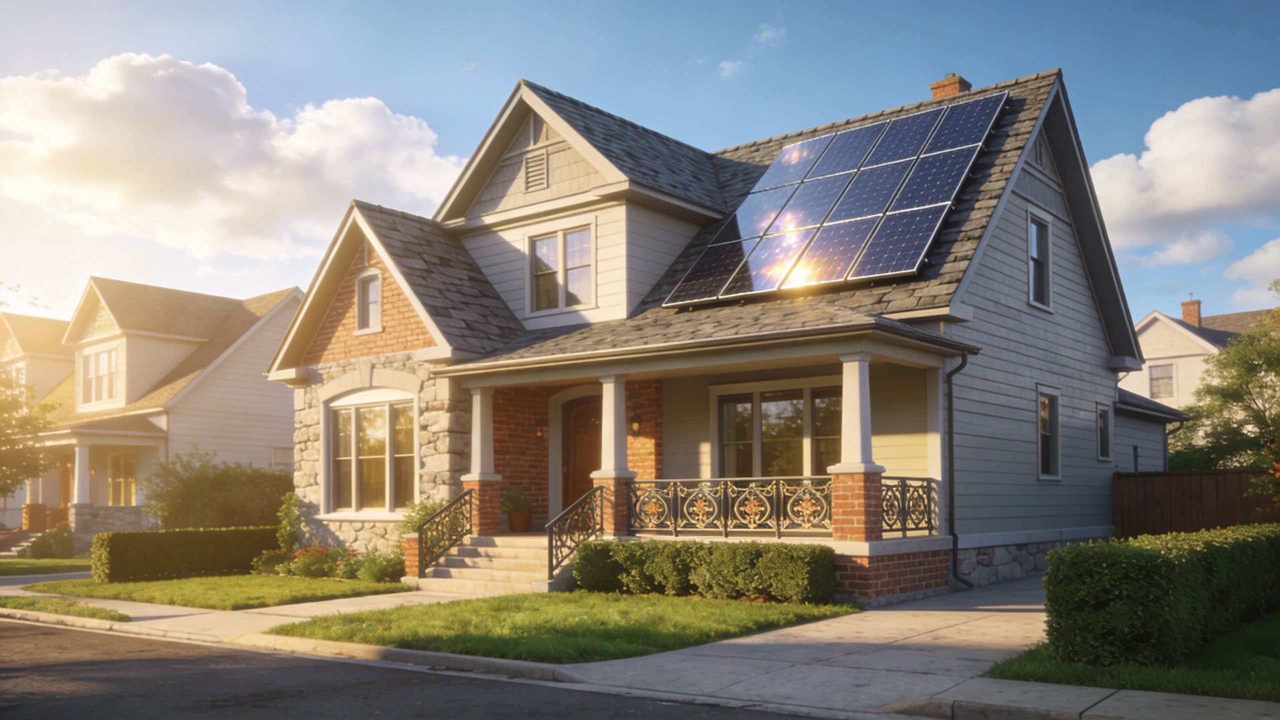 A beautiful suburban home in Victoria featuring a modern rooftop solar panel installation under a clear sky.