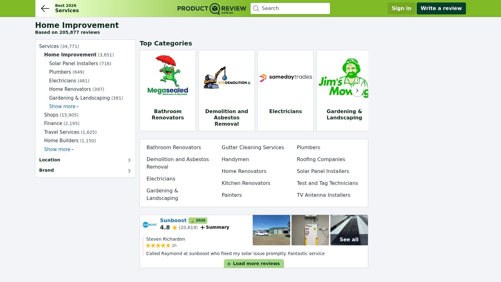 ProductReview.com.au (Solar Panel Installers category)