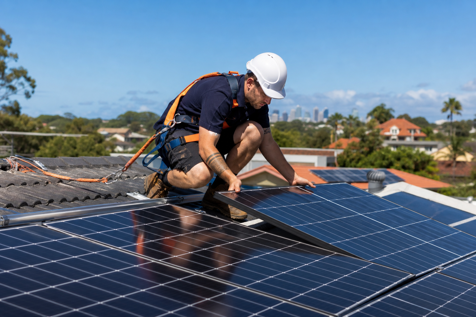 CEC-accredited solar installer fitting panels on Sydney rooftop
