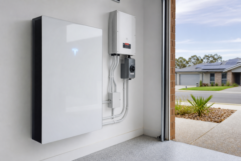 Solar battery storage Sydney - Tesla Powerwall installed in Australian home garage
