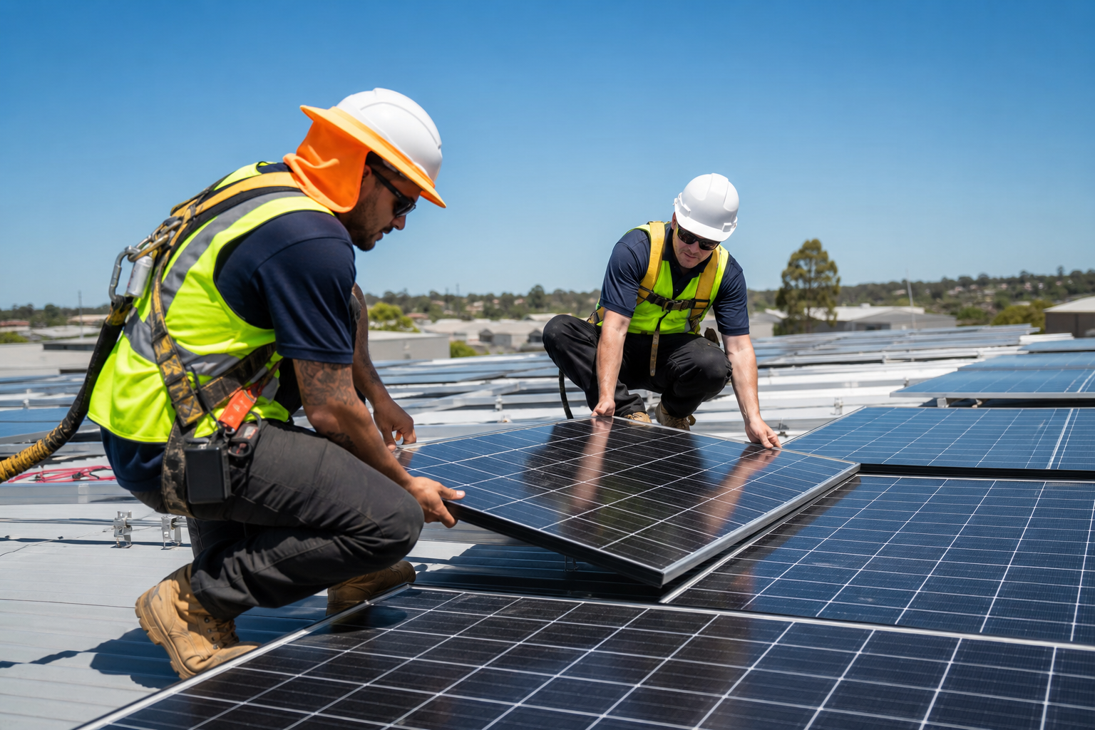 CEC-accredited solar installers working on commercial rooftop in Western Sydney