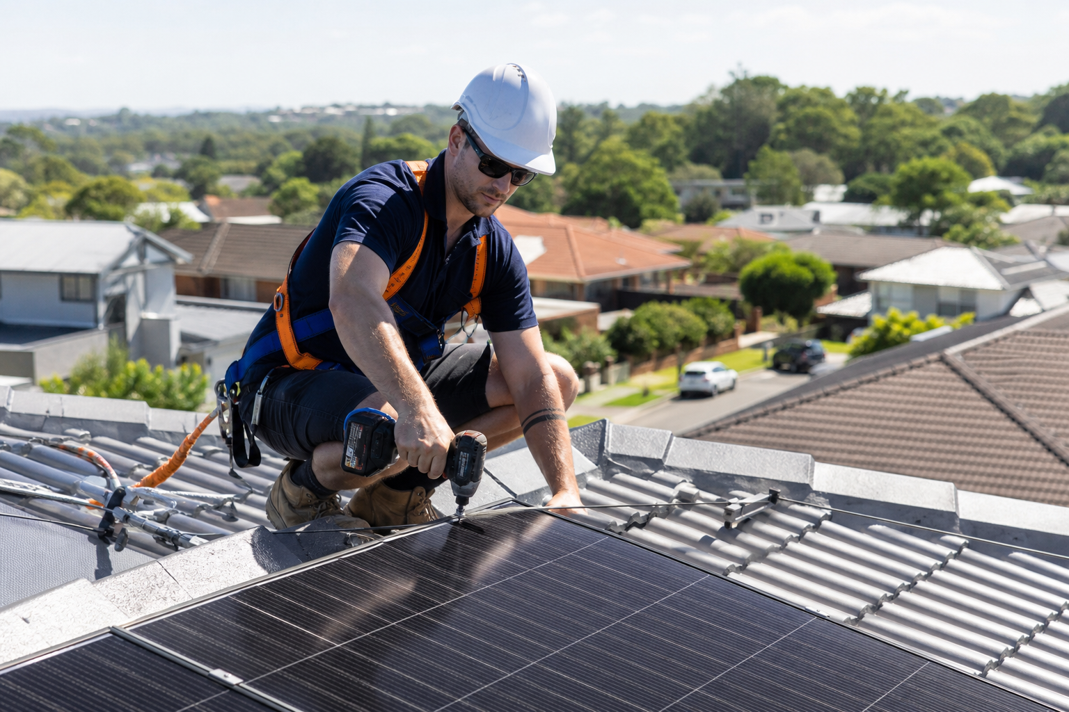 CEC-accredited solar installer mounting panels on Parramatta rooftop Western Sydney