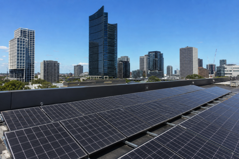 Commercial solar installation on a Parramatta office building rooftop