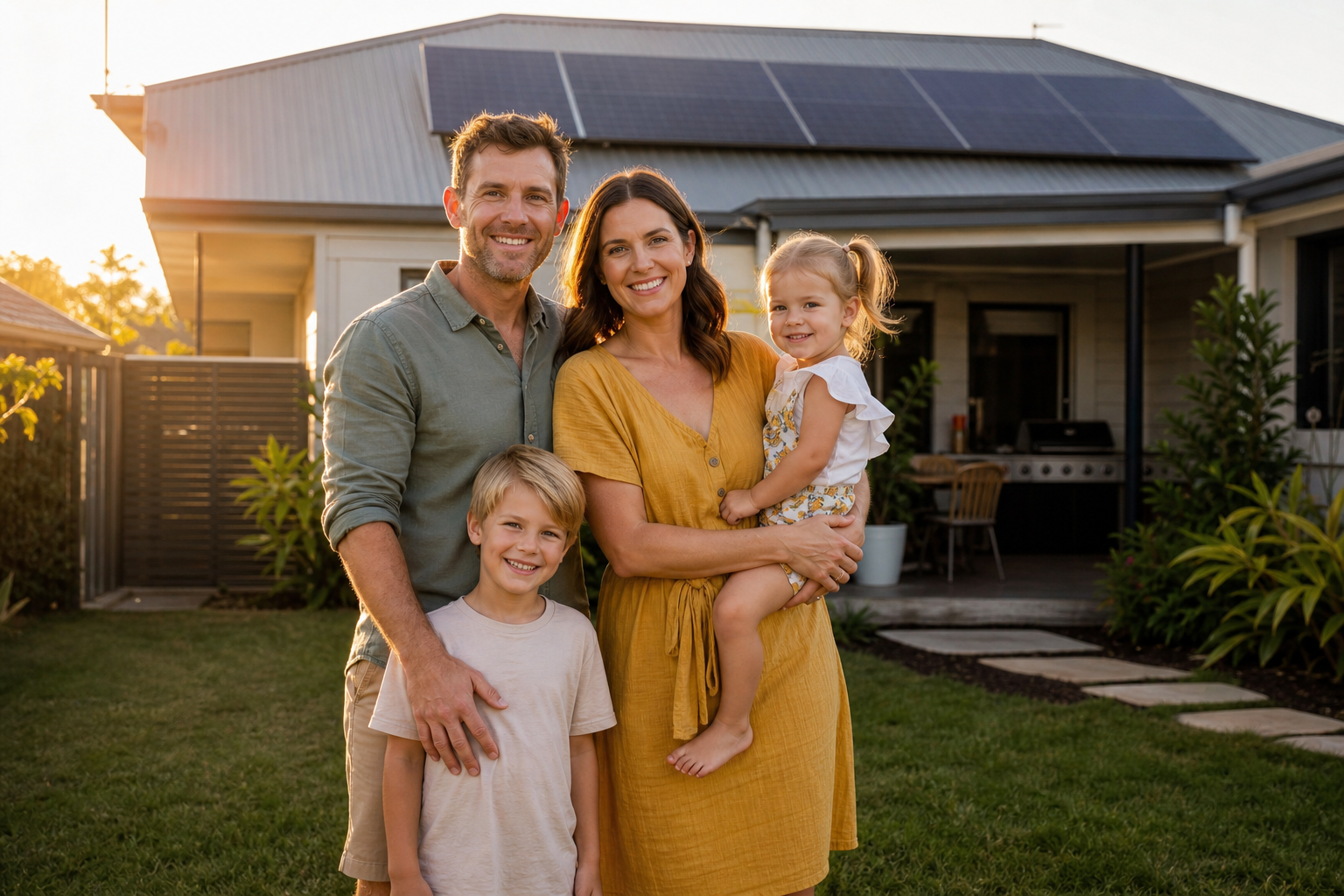 Sydney family with solar panels on roof and home battery system installed