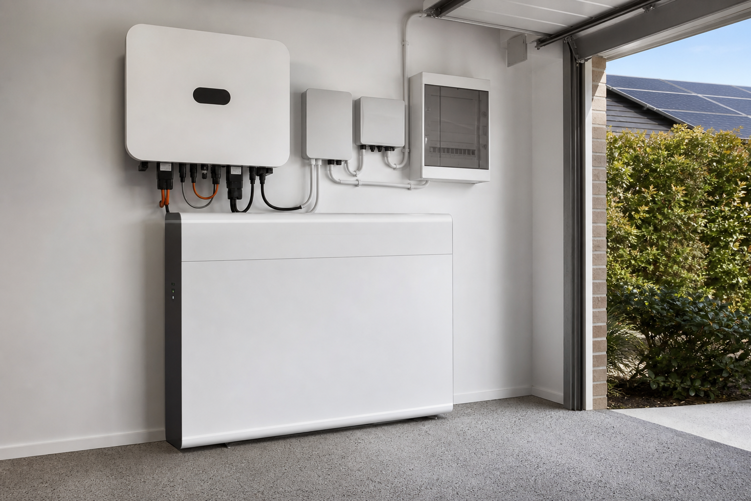Solar battery storage system installed in an Australian home garage