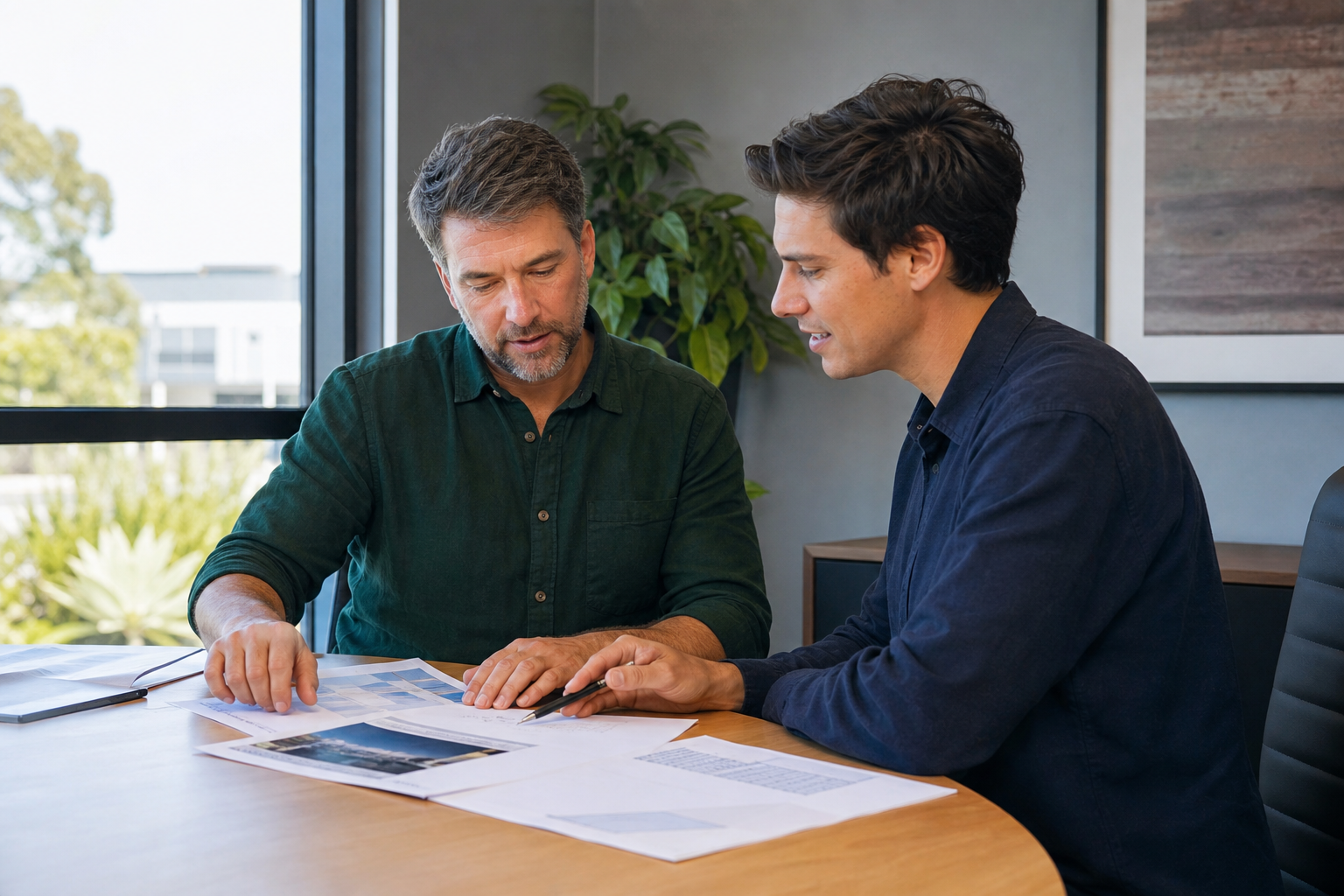 Business owner reviewing commercial solar quote with consultant