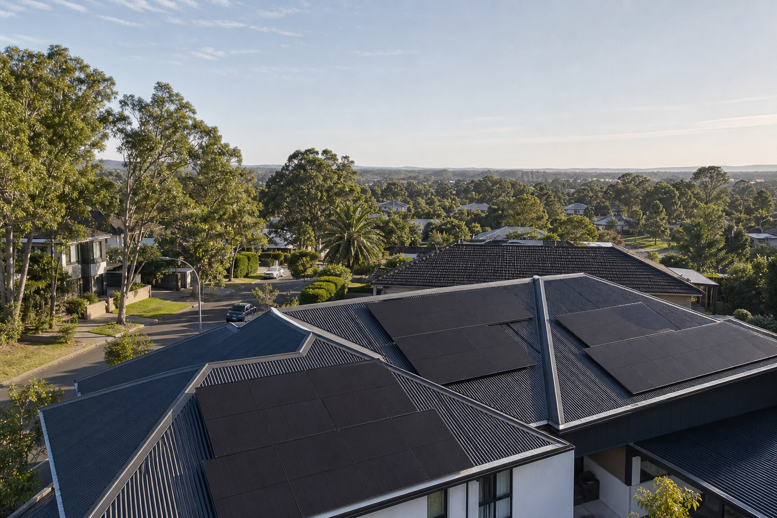 Solar panel layout across multiple roof orientations on a Sydney home