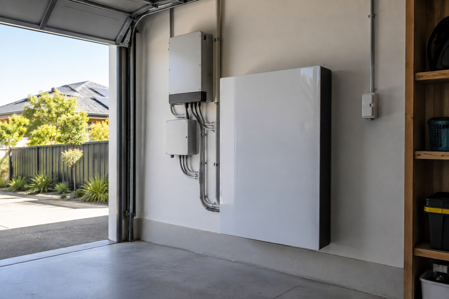 Home battery storage system installed in an Australian garage in Western Sydney