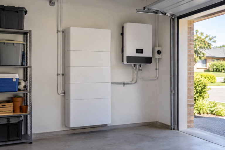 Solar battery storage installation in a Sydney home with a wall-mounted battery beside its inverter