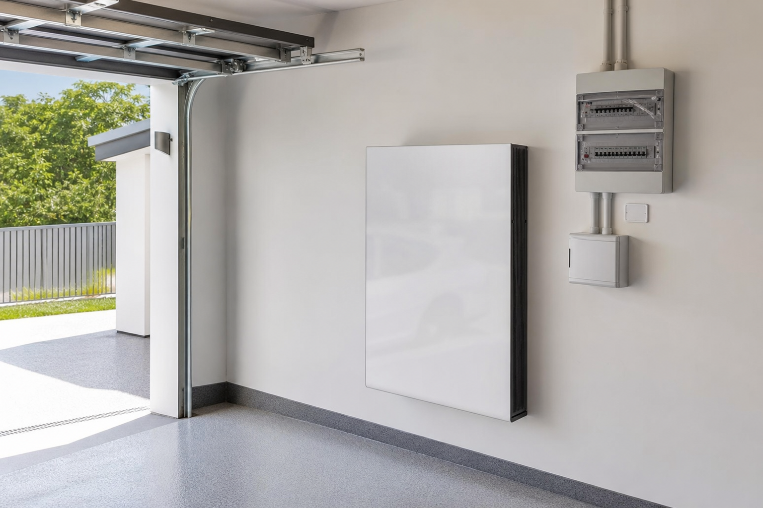 Tesla Powerwall 3 home battery mounted in a Sydney garage next to the switchboard