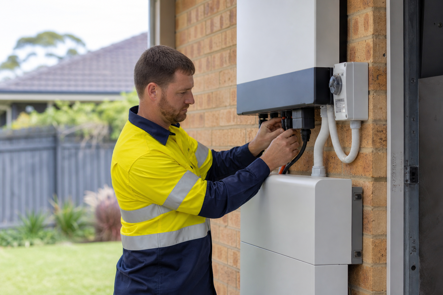 Licensed electrician installing Sungrow battery cabling Sydney home
