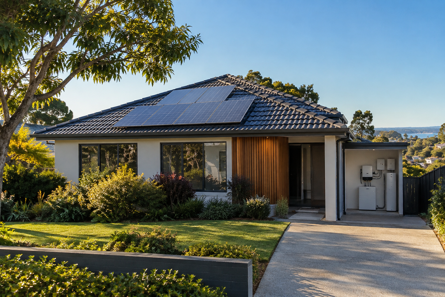 Licensed solar electrician commissioning a home battery and checking the inverter display