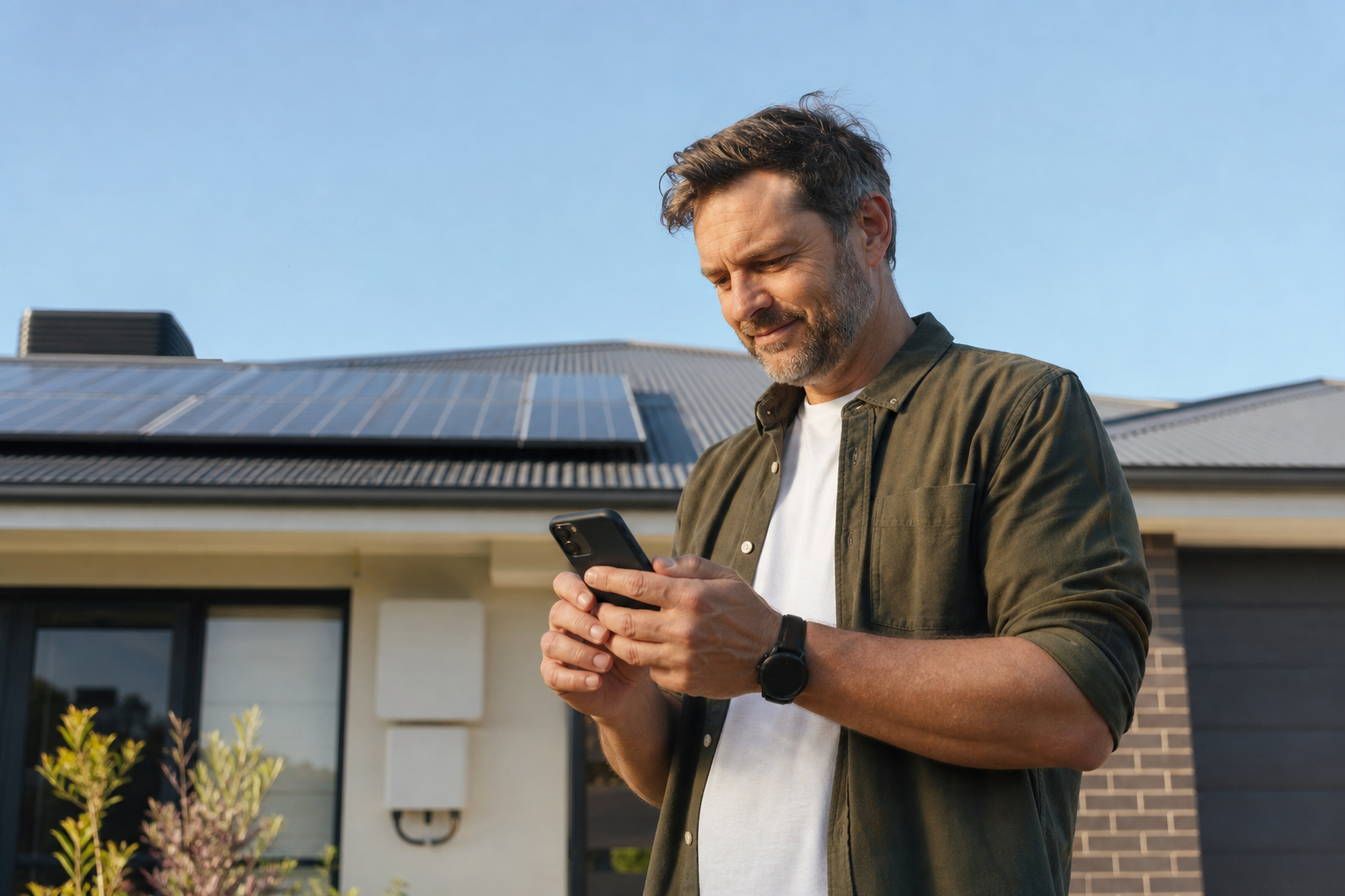 Homeowner monitoring Sungrow battery app after installation Sydney