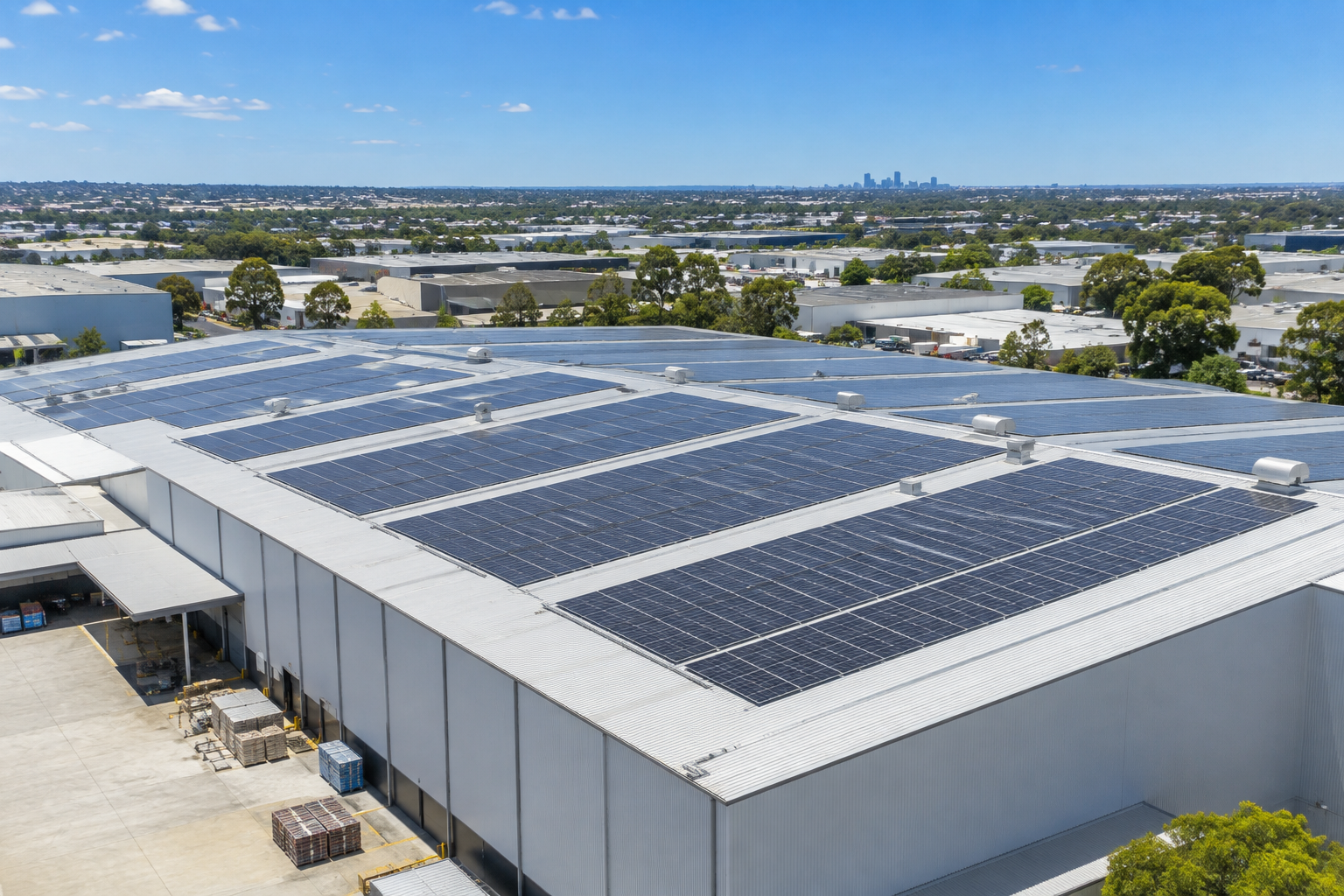 Commercial solar array on a western Sydney warehouse roof