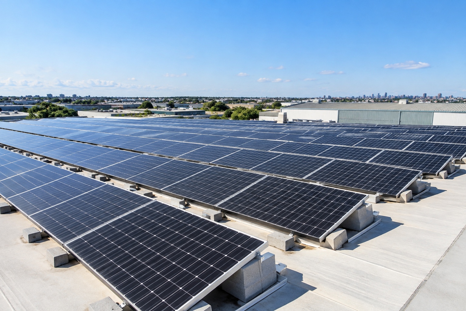 Commercial solar array on a Sydney warehouse roof