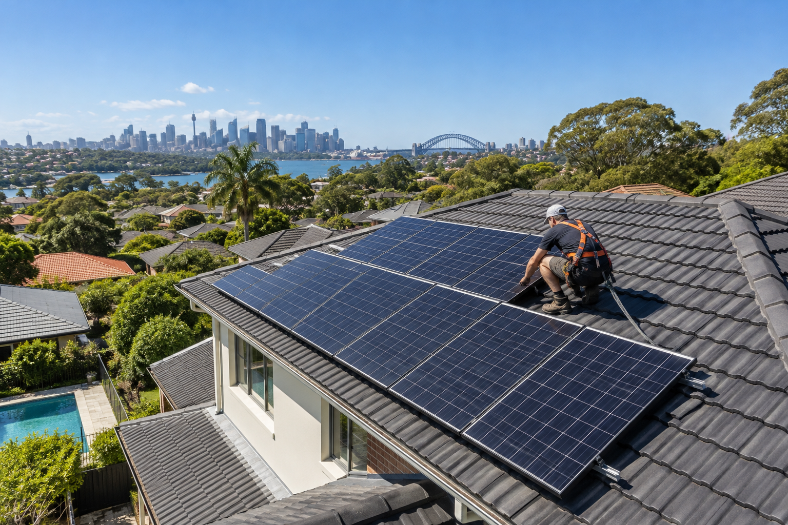 Sydney suburban rooftop with solar panels ready for a battery retrofit